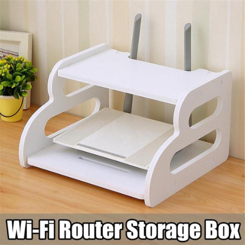 White Wifi Router Stand Double Layer Wall Mounted Shelf Storage Home Decorator Rack - Router Stand