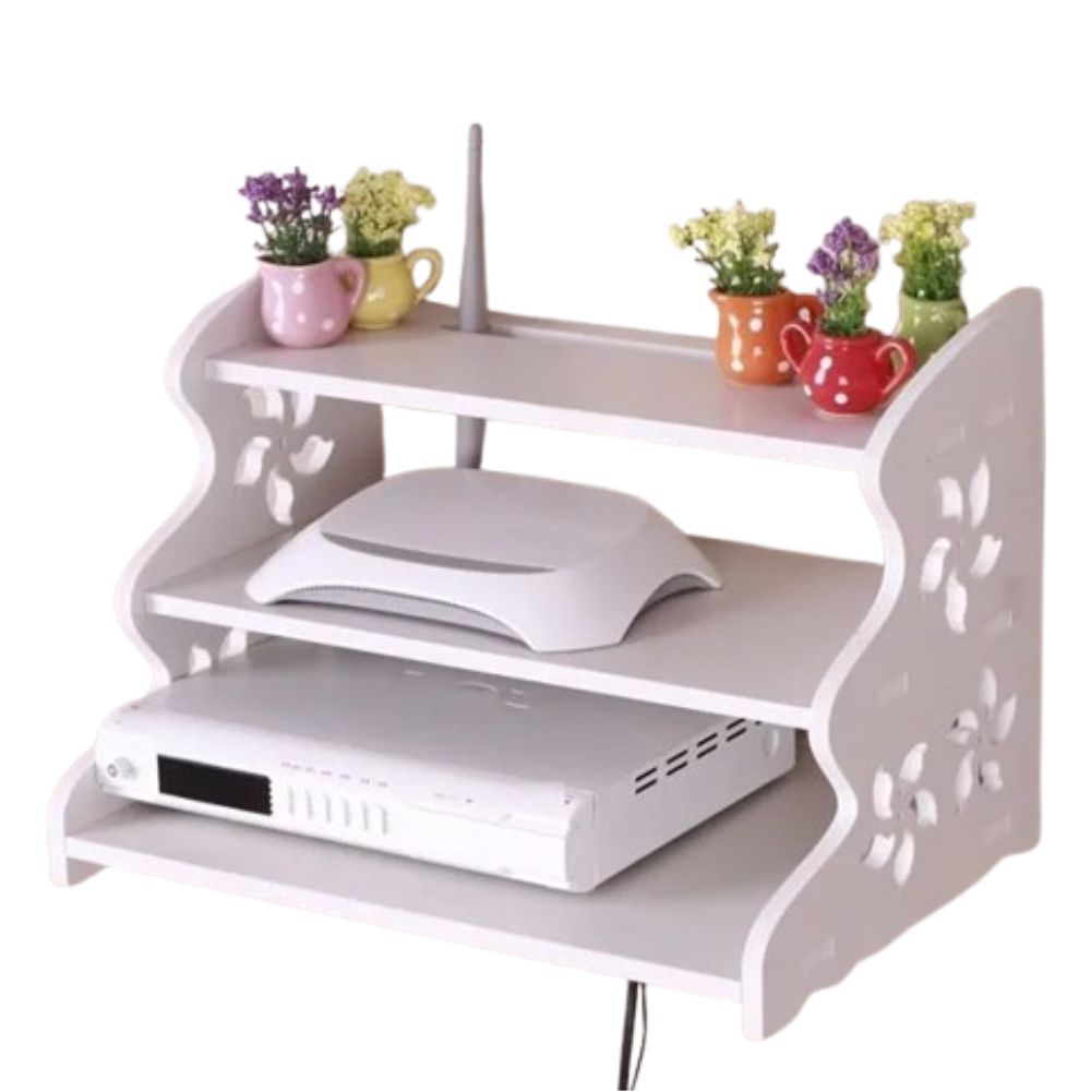 WiFi Router Wall Mount Storage Stand 3 Layer Floating Shelves Set